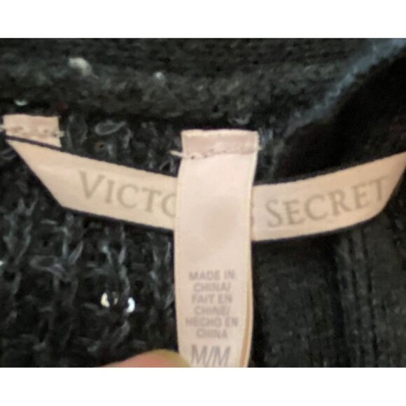 Victorias Secret Gray Sequin Open Front Long Cardigan Sweater Medium - Picture 4 of 10
